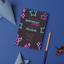 Barn Vuxen Neon Glow Födelsedagsfest inbjudan