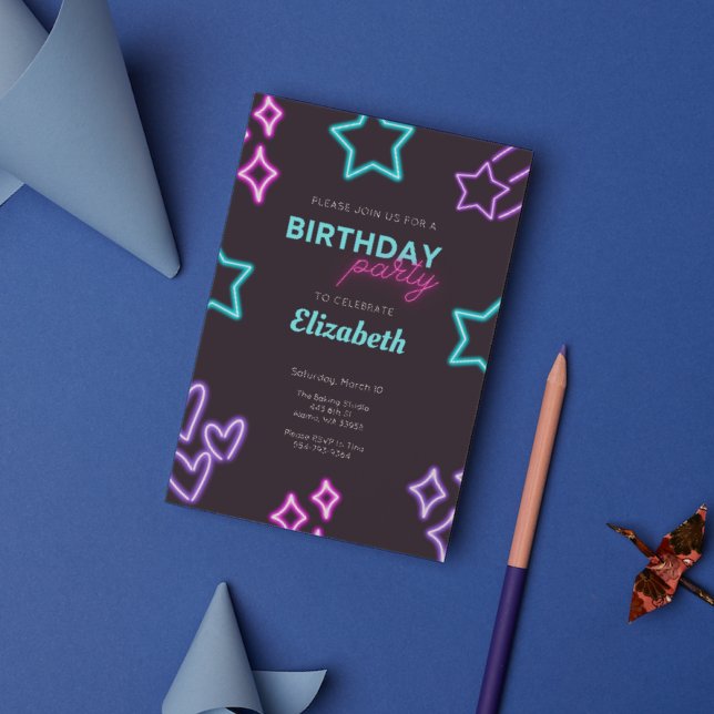 Barn Vuxen Neon Glow Födelsedagsfest inbjudan (Skapare uppladdad)
