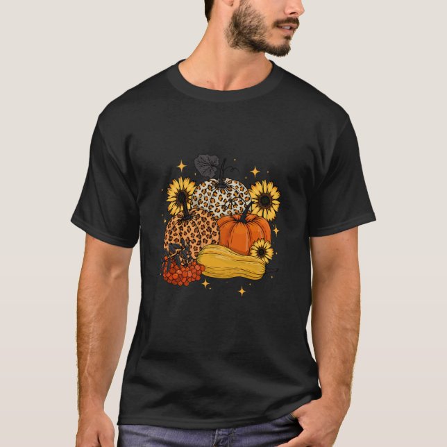 Barn Vuxnor Leopard Pumpkin Solros Fall Y all H T Shirt (Framsida)