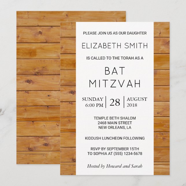 Barn Wall, Wooden Boards, Rustic Bat mitzvah Inbjudningar (Fram/baksida)