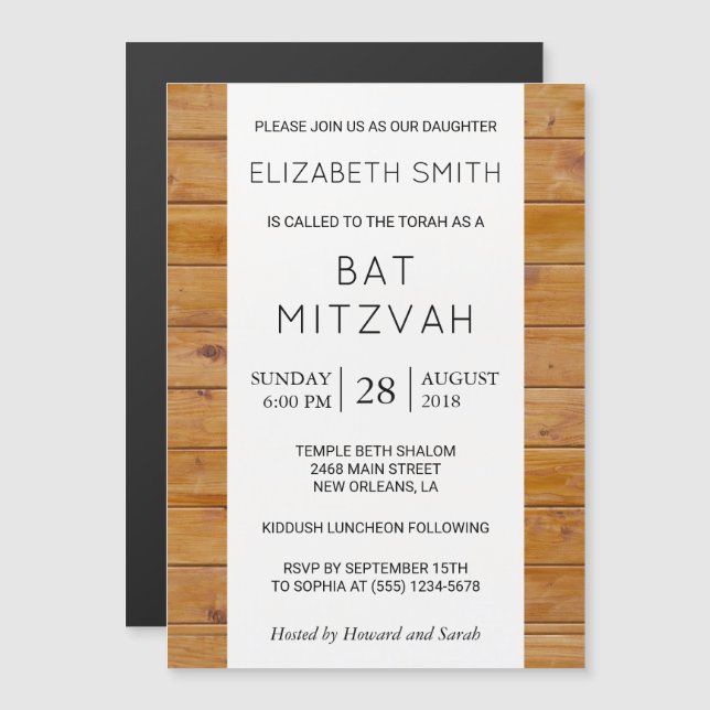 Barn Wall, Wooden Boards, Rustic Bat mitzvah Magnetisk Inbjudningskort (Fram/baksida)