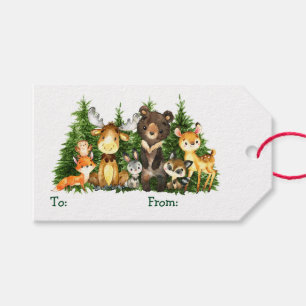 Barn Watercolor Woodland Animals Forest jul Presentetikett