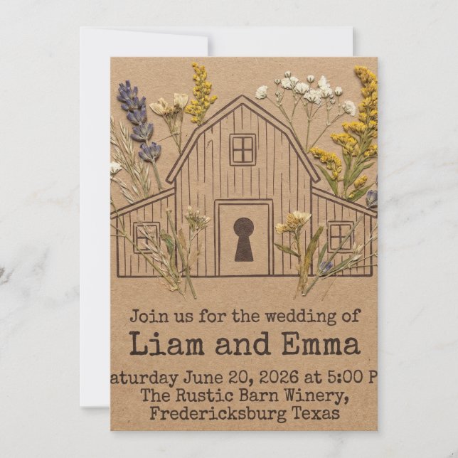 Barn Wedding- Rustic Floral Invitation Keepsake  Inbjudningar (Framsida)
