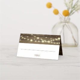 Barn Wood and String Ljus Place Card Placeringskort