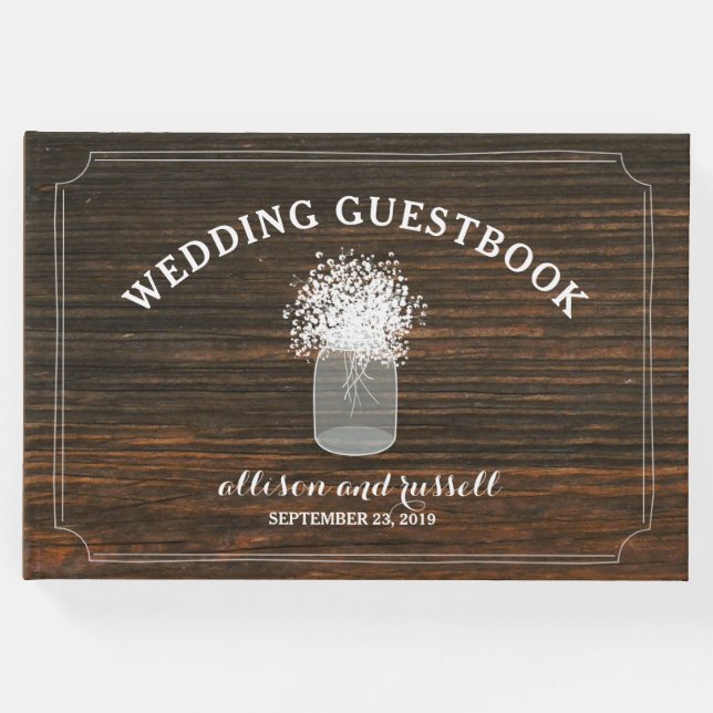 Barn Wood + Baby's Band Burk Bröllop Guestbook Gästböcker (Framsida)