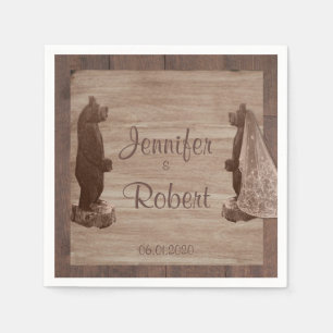 Barn Wood Bears Landsbyggsbröllop Napkin Pappersservett