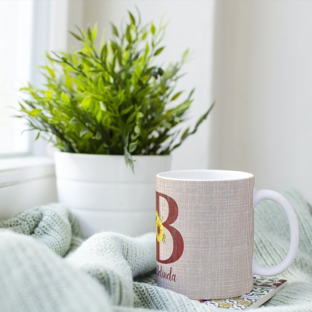 Barn Wood Brev B & Sunblommor Personlig Kaffemugg (Skapare uppladdad)