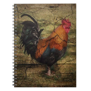 Barn Wood Farm Chicken fransk land tupp Anteckningsbok Med Spiral