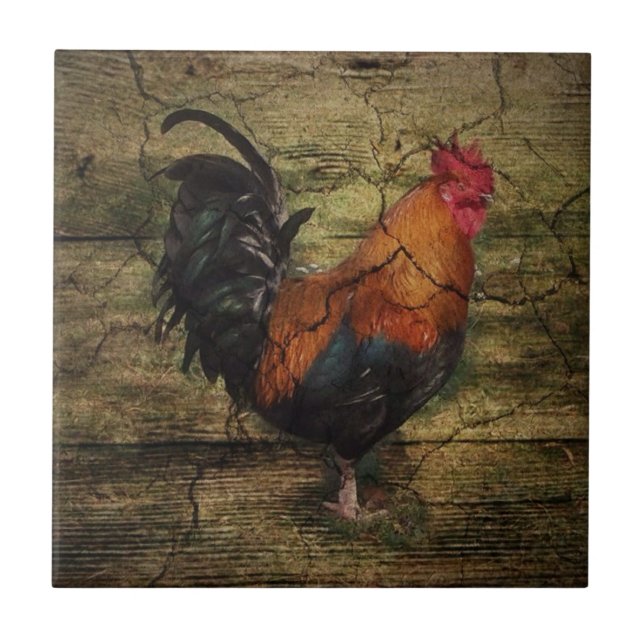 Barn Wood Farm Chicken fransk land tupp Kakelplatta (Framsidan)