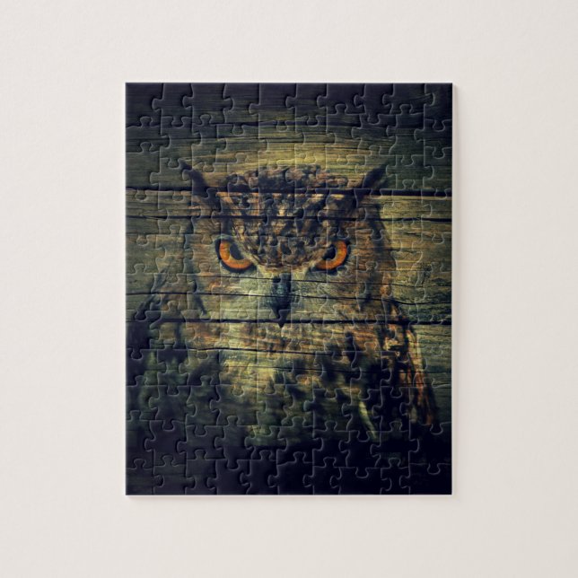 Barn Wood Gothic vild bird Spooky hoot uggla Pussel (Vertikal)
