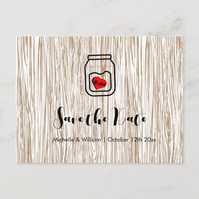 Barn wood grain mason jar save the date cards meddelande vykort (Framsida)