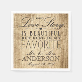 Barn Wood Kärlek Story Rustic Bröllop Napkin Pappersservett