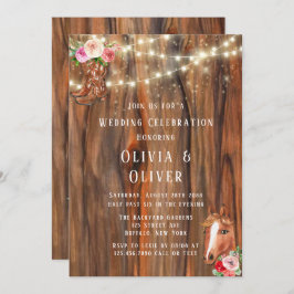 Barn Wood Ljus Boots Horse Wagon Wheel Bröllop Inbjudningar