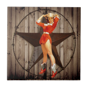 Barn wood Lone Star westernare land Cowgirl Kakelplatta