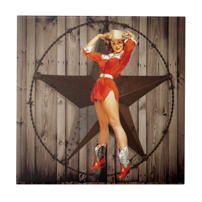 Barn wood Lone Star westernare land Cowgirl Kakelplatta (Framsidan)