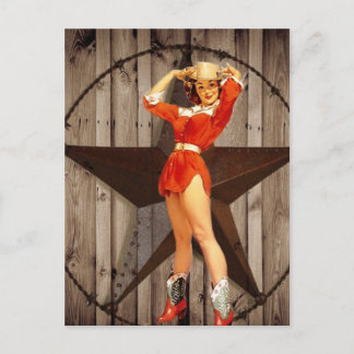 Barn wood Lone Star westernare land Cowgirl Vykort
