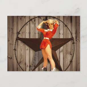 Barn wood Lone Star westernare land Cowgirl Vykort