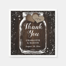 Barn Wood Mason Burk 2 Hearts Tack Bröllop Pappersservett