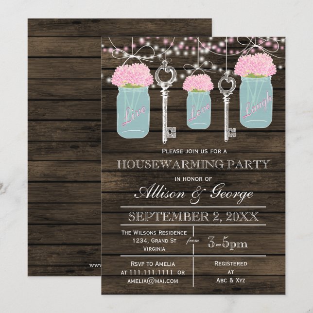 Barn wood Mason burk nycklar rustik husuppvärmning Inbjudningar (Fram/baksida)