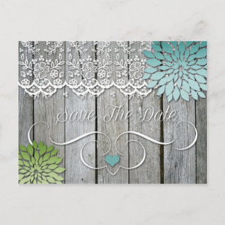 Barn Wood Modern Teal Grönt Petals sparar datum Meddelande Vykort