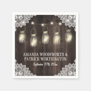 Barn Wood och Snöre Mason Burk Bröllop Napkins Pappersservett