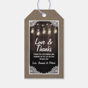 Barn Wood och Snöre Mason Burk Bröllop Tack Presentetikett