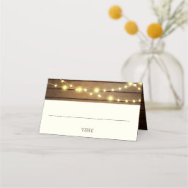 Barn Wood och String Ljus Placeringskort