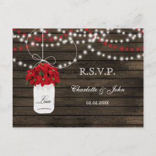Barn wood poinsettia mason burk rustic bröllop OSA Inbjudan Vykort