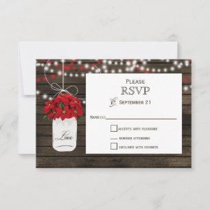 Barn wood poinsettia mason burk rustic bröllop OSA Kort