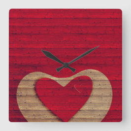 BARN WOOD - Red, Tan - CLOCK Fyrkantig Klocka