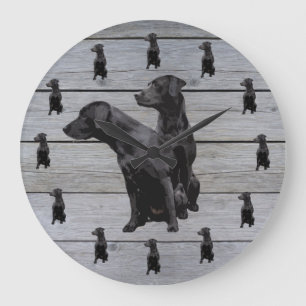 Barn Wood Rustic Black Labrador Retriever Stor Klocka