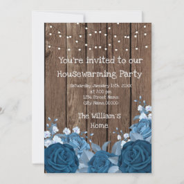 Barn Wood Rustic Blue Bouquet Houseuppvärmning Par Inbjudningar