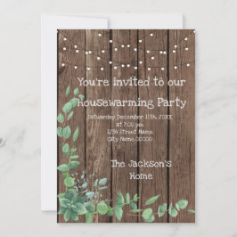 Barn Wood Rustic Eucalyptus Houseuppvärmning Party Inbjudningar