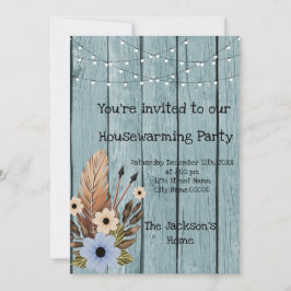 Barn Wood Rustic Eucalyptus Houseuppvärmning Party Inbjudningar