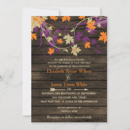 Barn wood Rustic Fall plum löv bröllop Inbjudningar