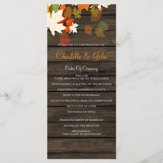 Barn Wood Rustic Fall Wedding-program Program (Framsida)