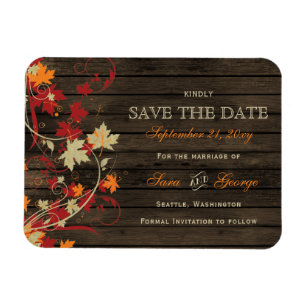 Barn Wood Rustic Höst löv Bröllop spara datum Magnet