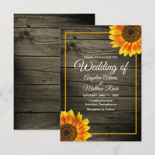 Barn Wood + Rustic Solros Bröllop Inbjudningar