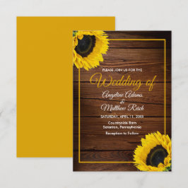 Barn Wood + Rustic Solros Bröllop Inbjudningar
