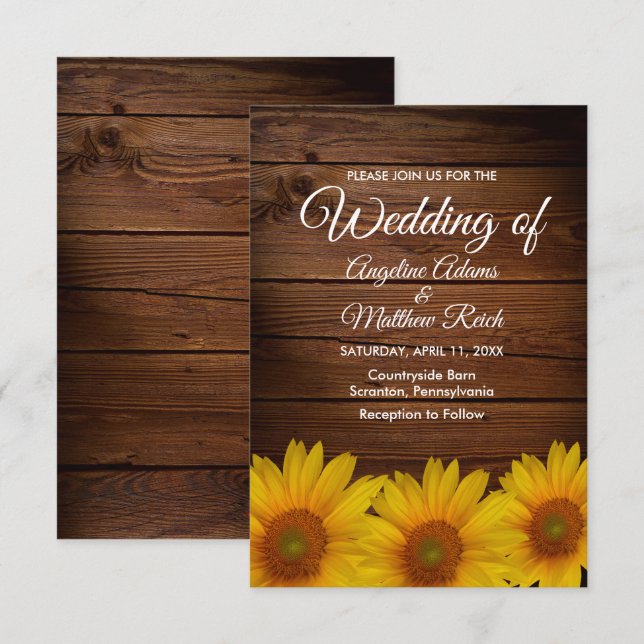 Barn Wood + Rustik solrosa Bröllop Inbjudningar (Fram/baksida)