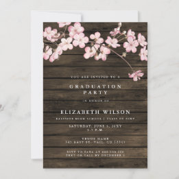 Barn Wood Sakura Rosa Cherry Blommar Studenten Inbjudningar