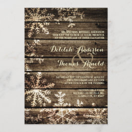 Barn Wood Snöflingor Rustic Winter Wedding Inbjudningar