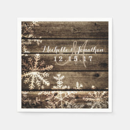 Barn Wood Snöflingor Rustic Winter Wedding Napkin Pappersservett
