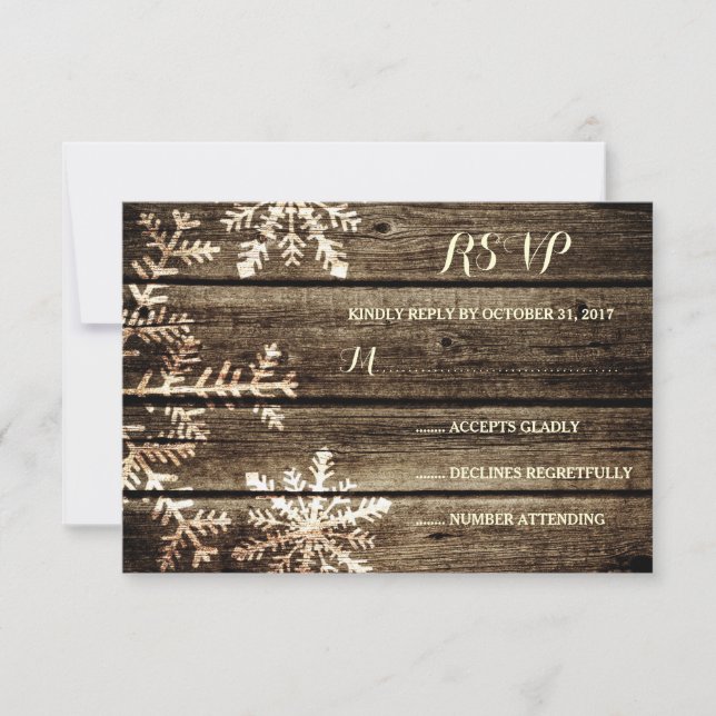 Barn Wood Snöflingor Rustic Winter Wedding OSA Kort (Framsida)