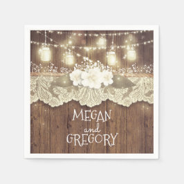 Barn Wood Snöre Ljus Mason Burk Rustic Bröllop Pappersservett