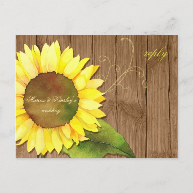 Barn Wood Solros Fall Wedding OSA Inbjudan Vykort (Framsida)