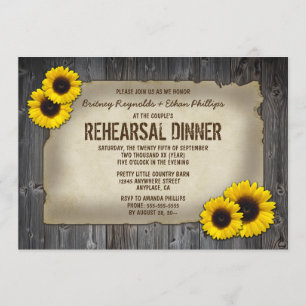 Barn Wood Solros Rehearsal Dinner Inbjudan