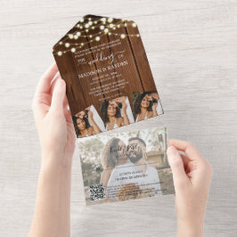 Barn Wood String Ljus 4 Foto QR Code Bröllop