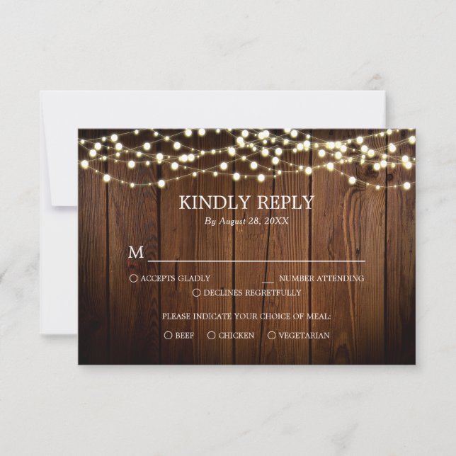 Barn Wood String Ljus Rustic Bröllop OSA Card (Framsida)