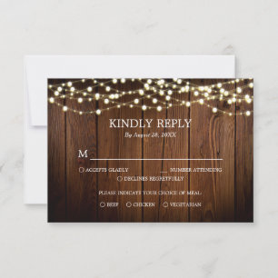 Barn Wood String Ljus Rustic Bröllop OSA Card Kort